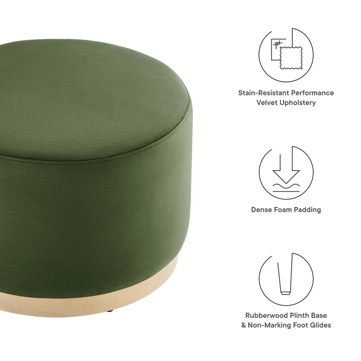 Tilden Large 23" Round Performance Velvet Upholstered Ottoman by HouseOfZazla