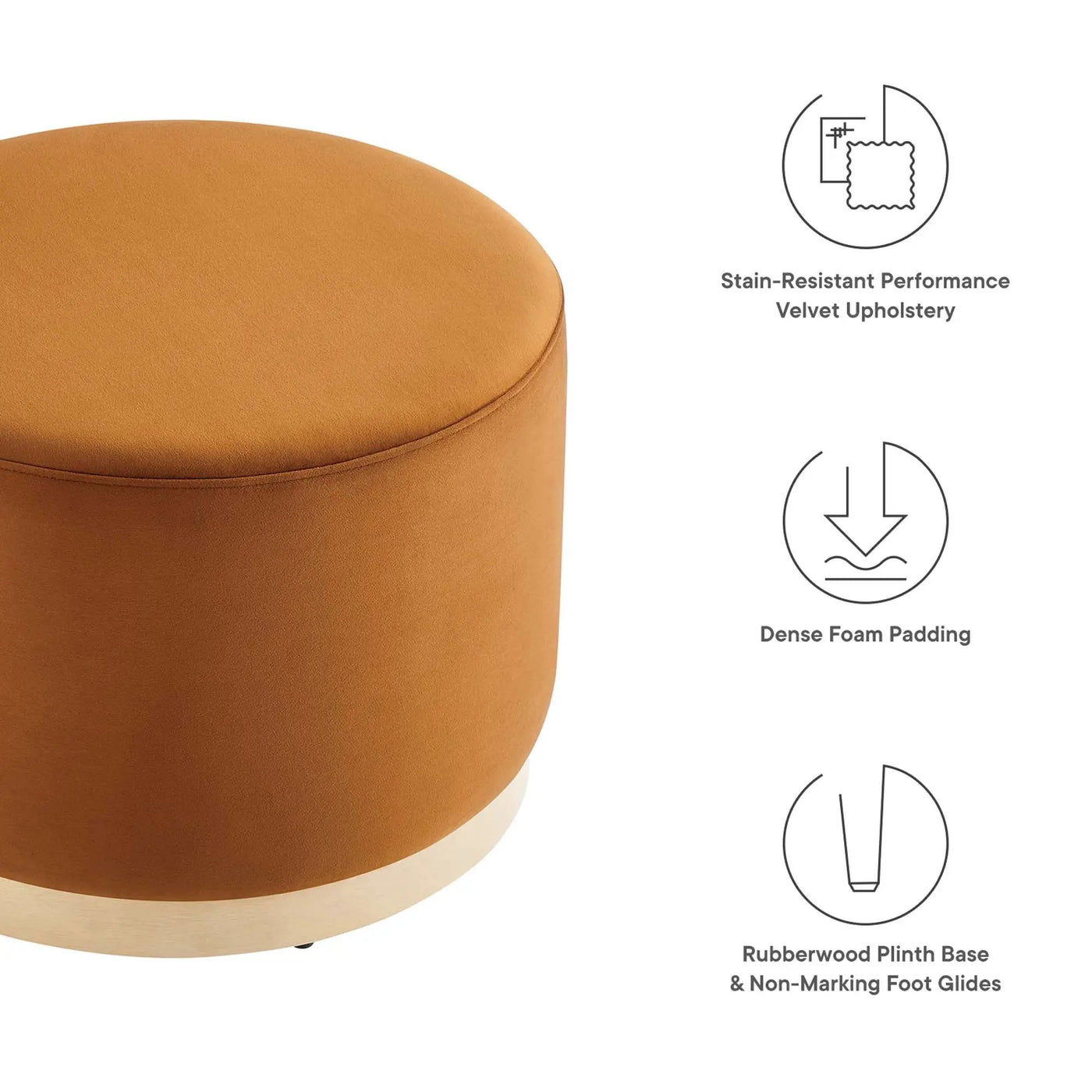 Tilden Large 23" Round Performance Velvet Upholstered Ottoman by HouseOfZazla