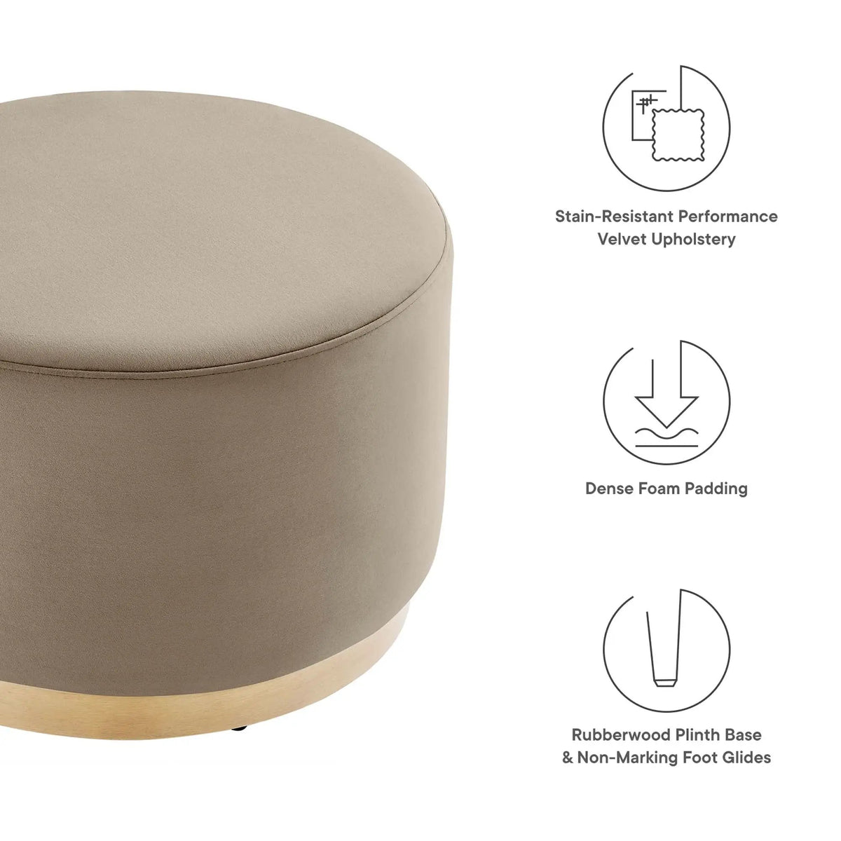 Tilden Large 23" Round Performance Velvet Upholstered Ottoman by HouseOfZazla