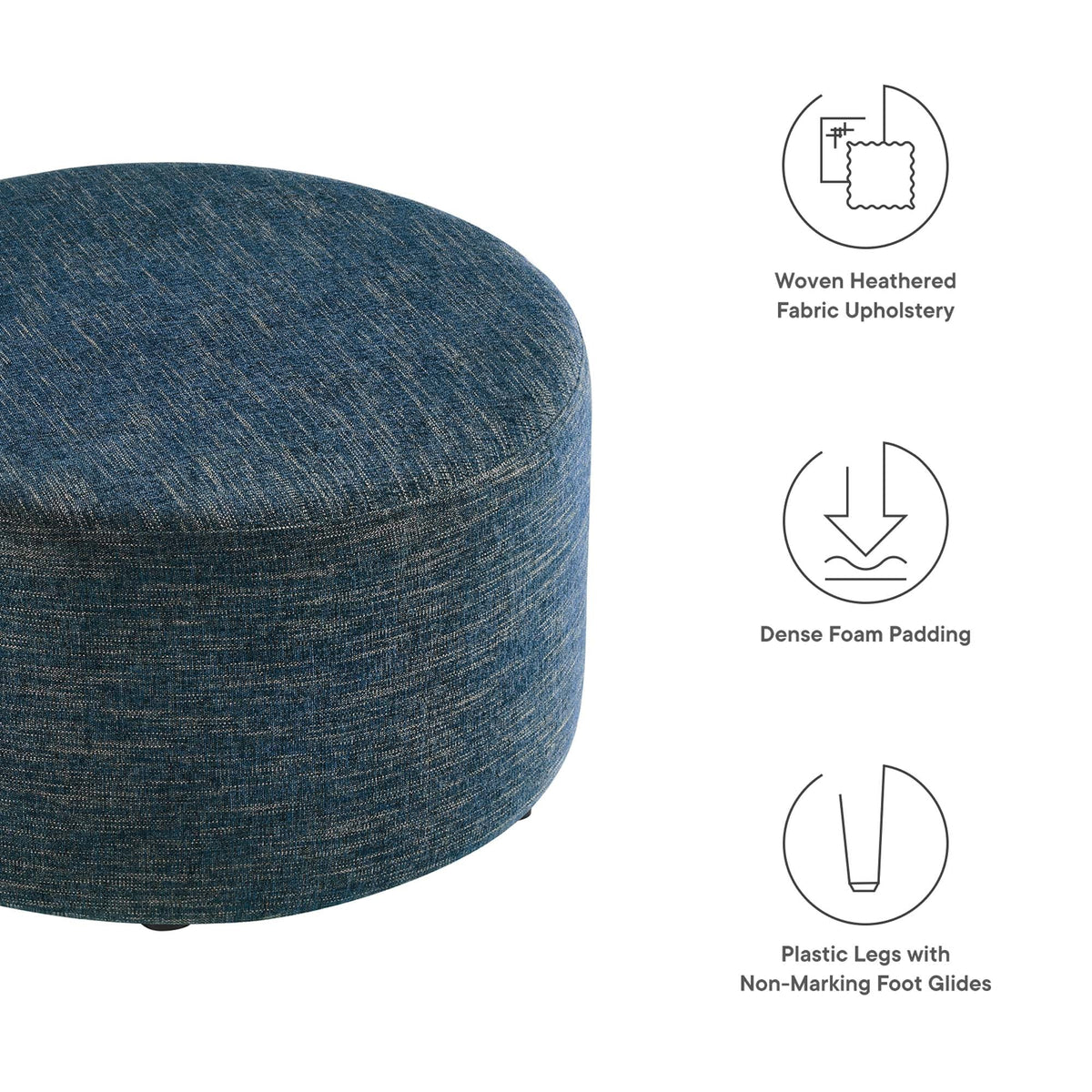 Callum Large Round Woven Heathered Fabric Upholstered Ottoman by Modway, photo 26 of 40