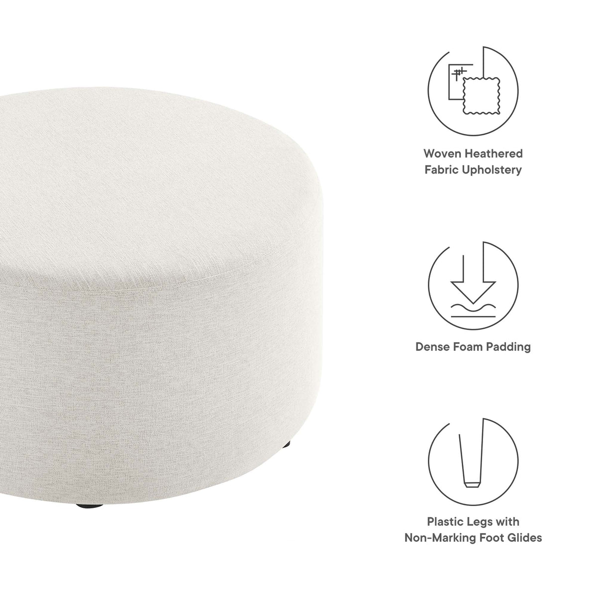 Callum Large Round Woven Heathered Fabric Upholstered Ottoman by Modway, photo 33 of 40