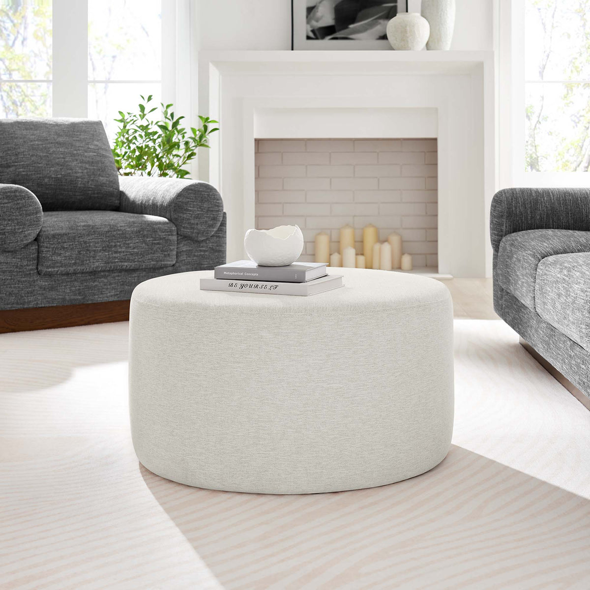 Callum Large Round Woven Heathered Fabric Upholstered Ottoman by Modway, photo 37 of 40