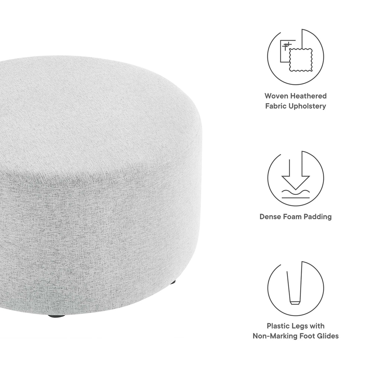 Callum Large Round Woven Heathered Fabric Upholstered Ottoman by Modway, photo 40 of 40