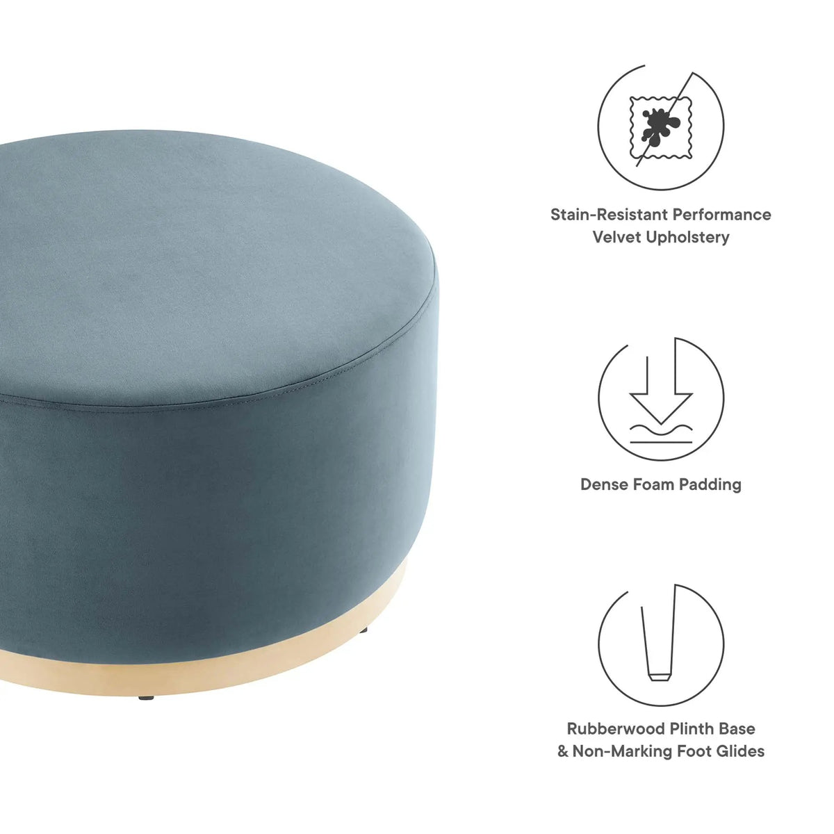 Tilden Large 29" Round Performance Velvet Upholstered Ottoman by HouseOfZazla