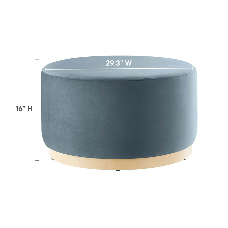 Tilden Large 29" Round Performance Velvet Upholstered Ottoman by HouseOfZazla