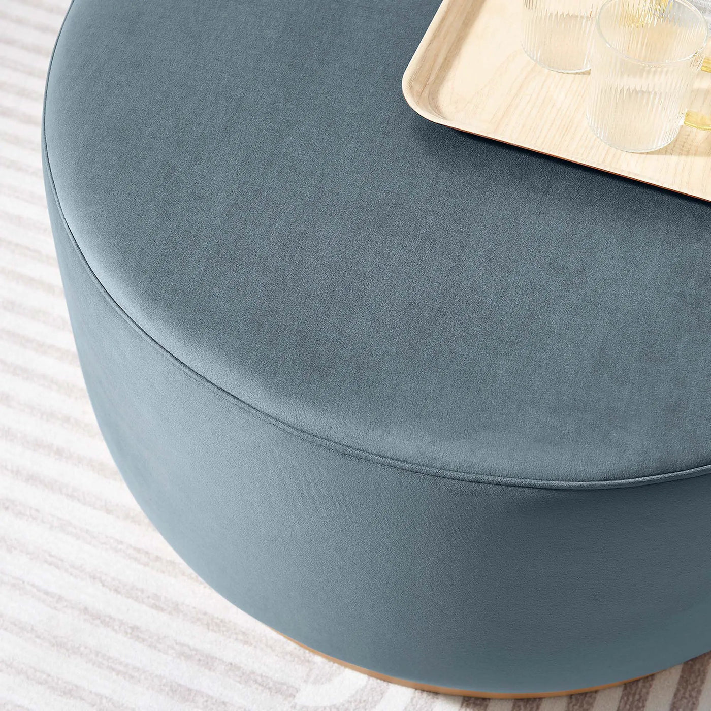 Tilden Large 29" Round Performance Velvet Upholstered Ottoman by HouseOfZazla