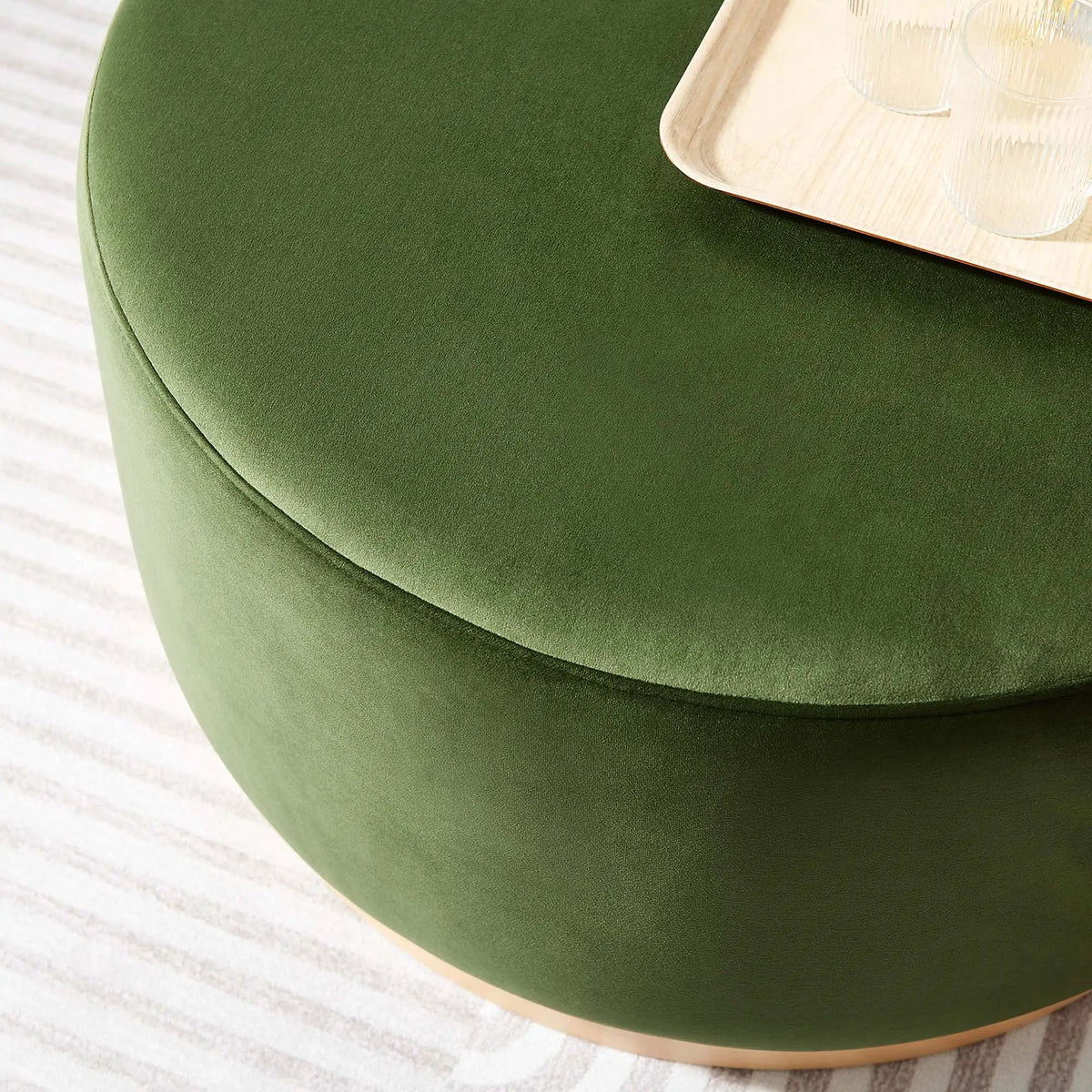 Tilden Large 29" Round Performance Velvet Upholstered Ottoman by HouseOfZazla