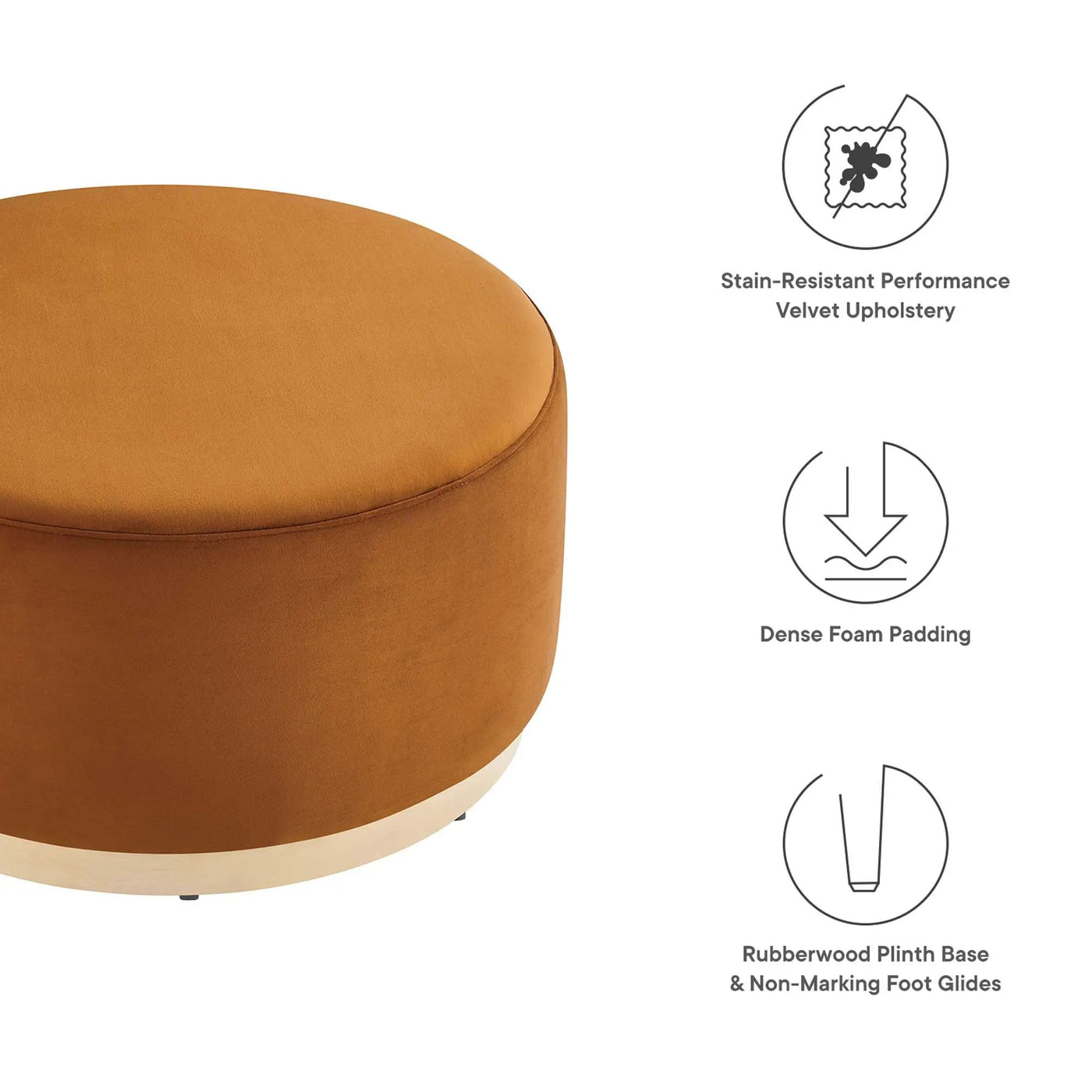 Tilden Large 29" Round Performance Velvet Upholstered Ottoman by HouseOfZazla