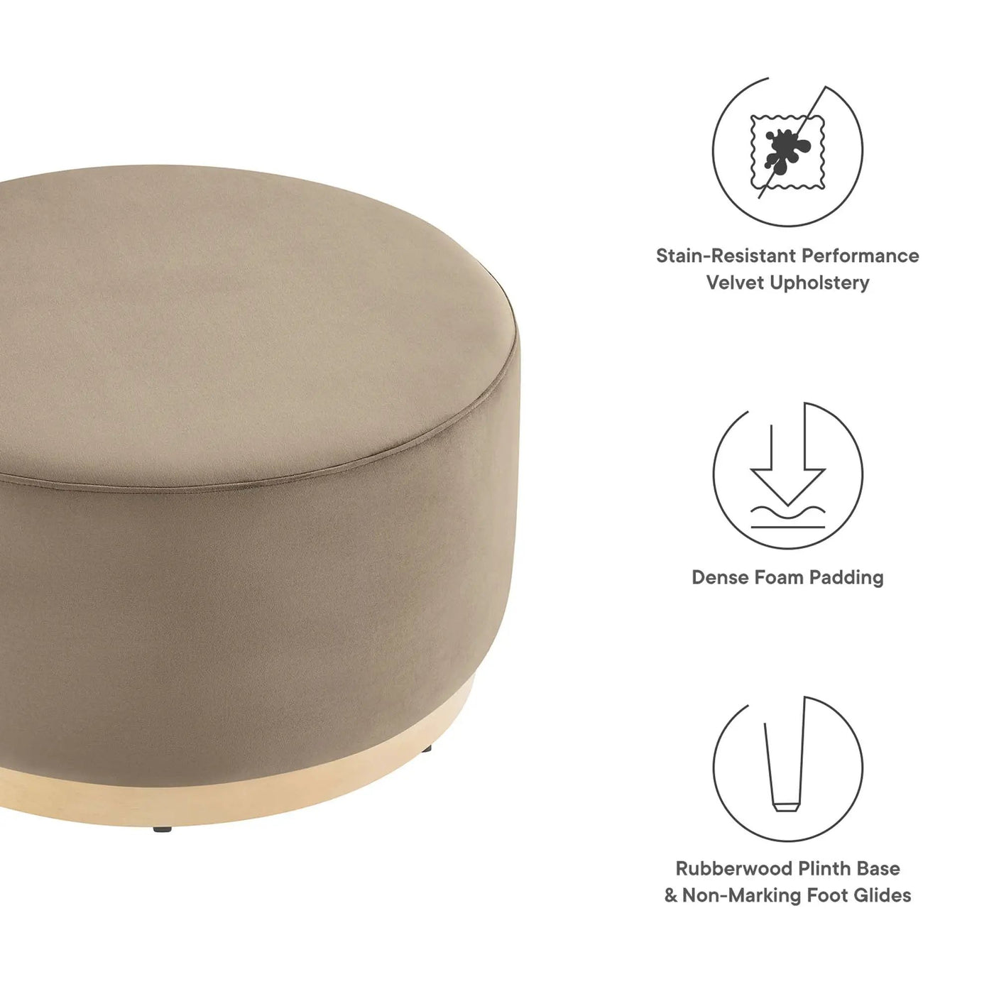 Tilden Large 29" Round Performance Velvet Upholstered Ottoman by HouseOfZazla