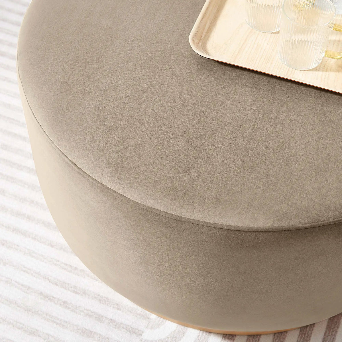 Tilden Large 29" Round Performance Velvet Upholstered Ottoman by HouseOfZazla