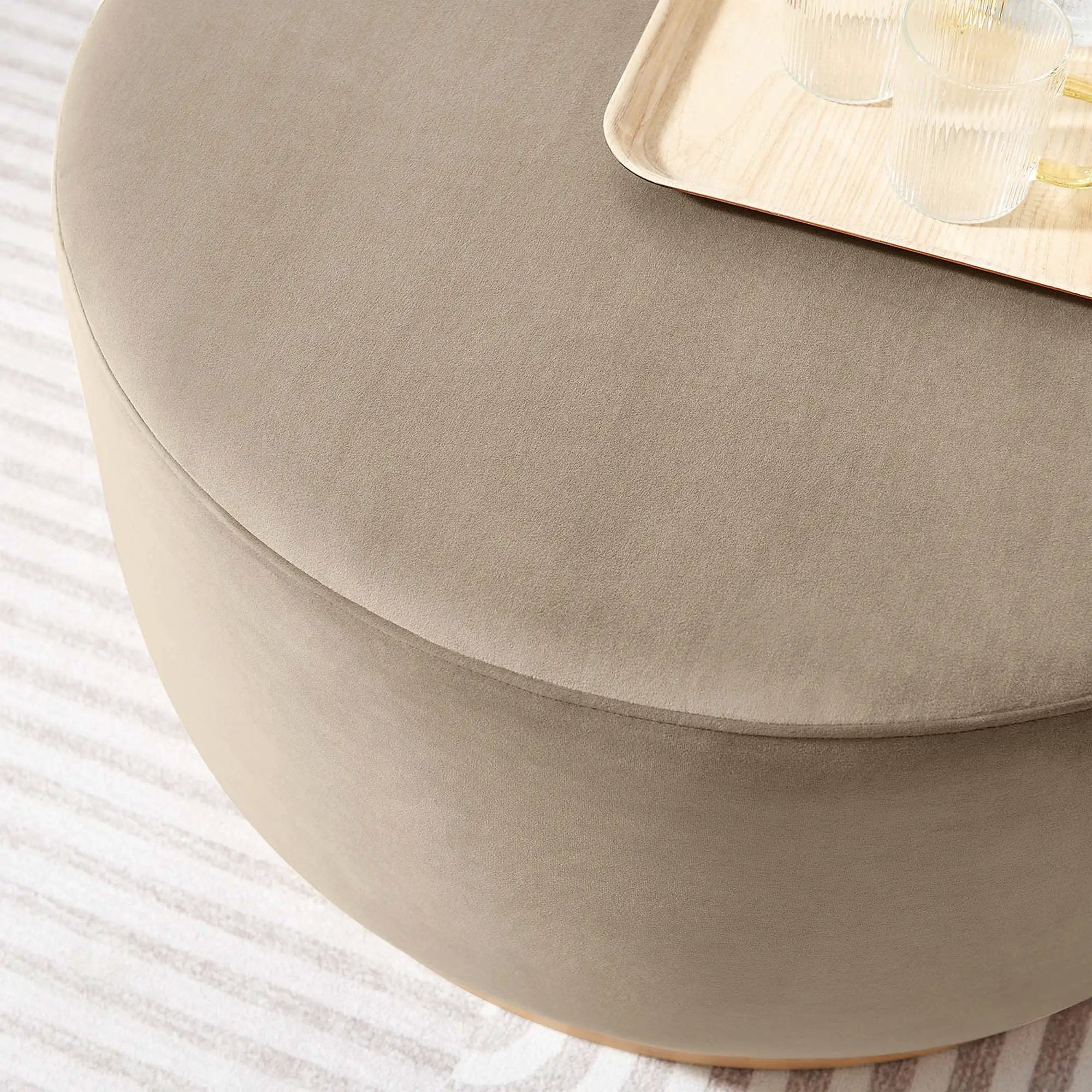 Tilden Large 29" Round Performance Velvet Upholstered Ottoman by HouseOfZazla