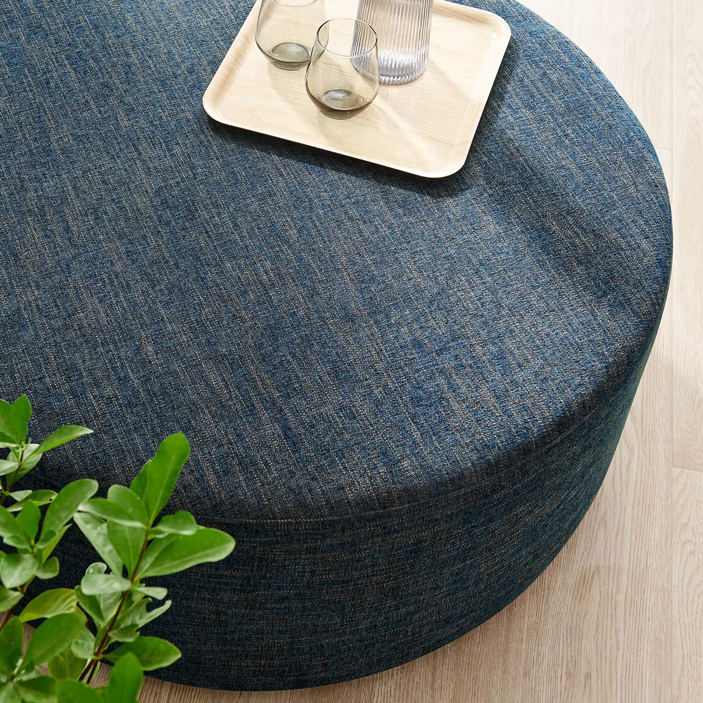 Callum Large 38" Round Woven Heathered Fabric Upholstered Ottoman by HouseOfZazla