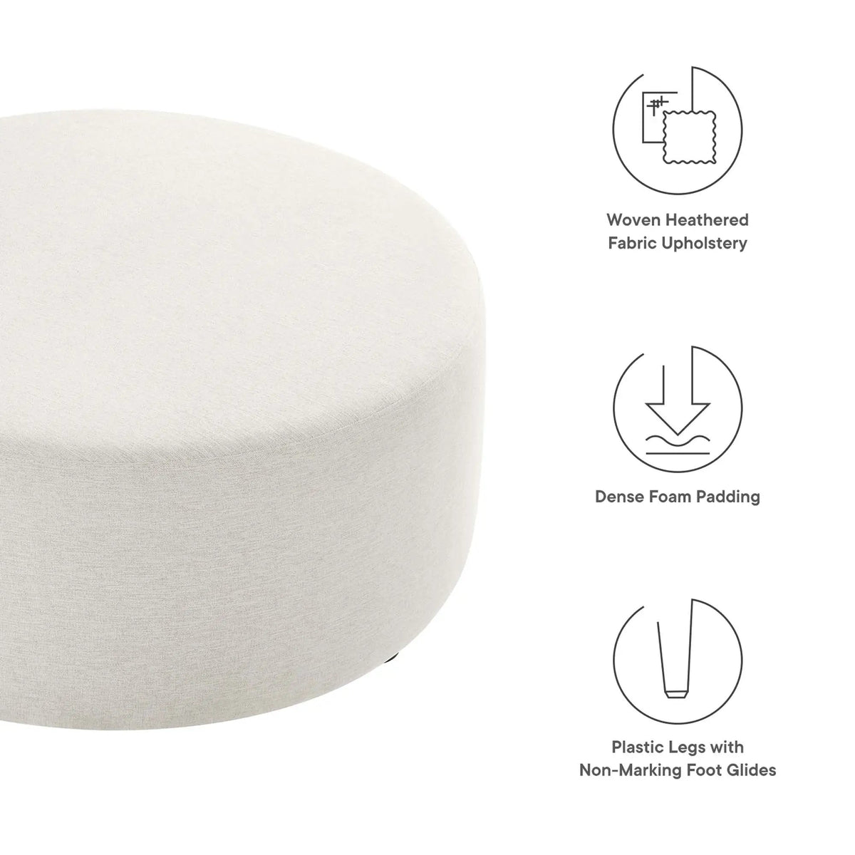 Callum Large 38" Round Woven Heathered Fabric Upholstered Ottoman by HouseOfZazla