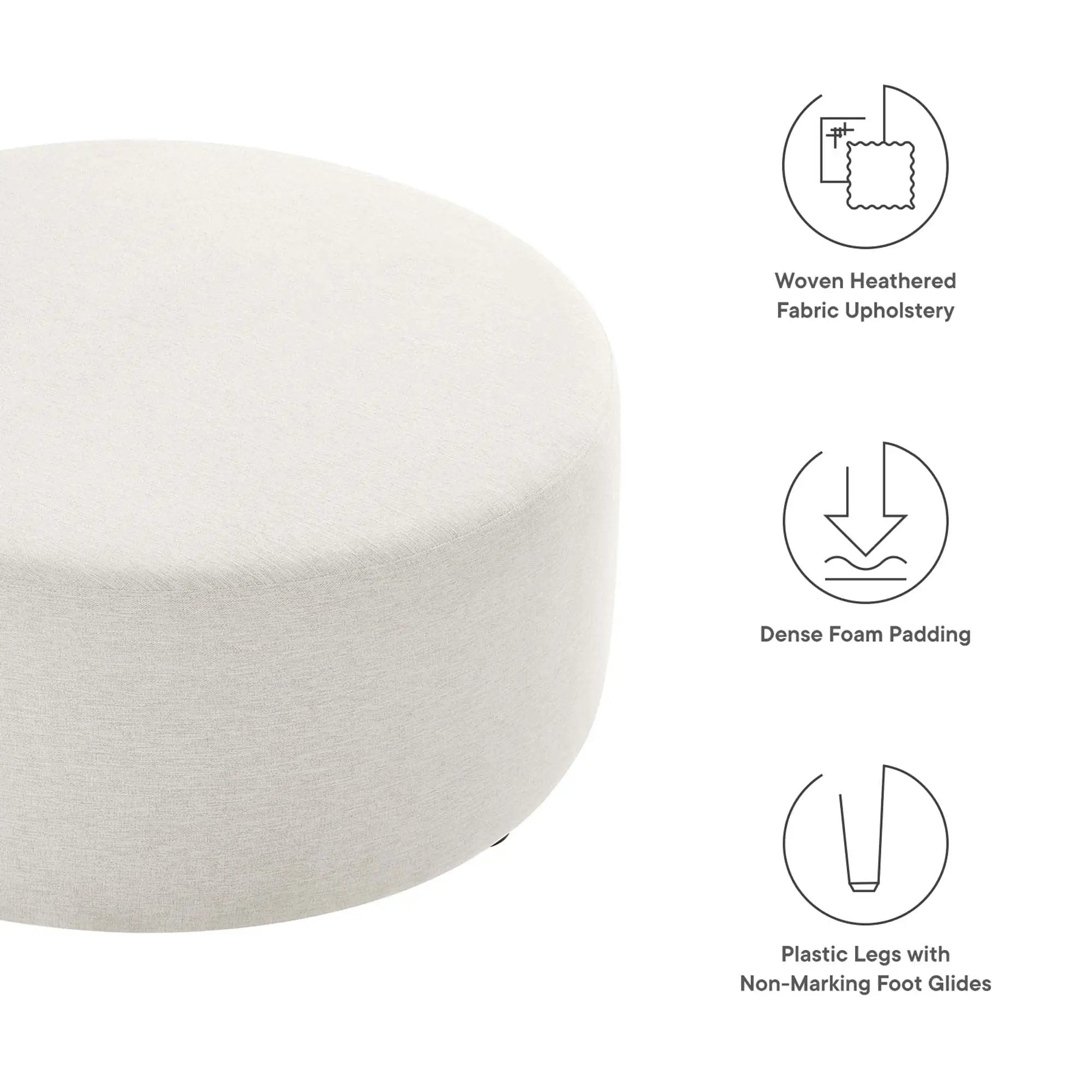Callum Large 38" Round Woven Heathered Fabric Upholstered Ottoman by HouseOfZazla