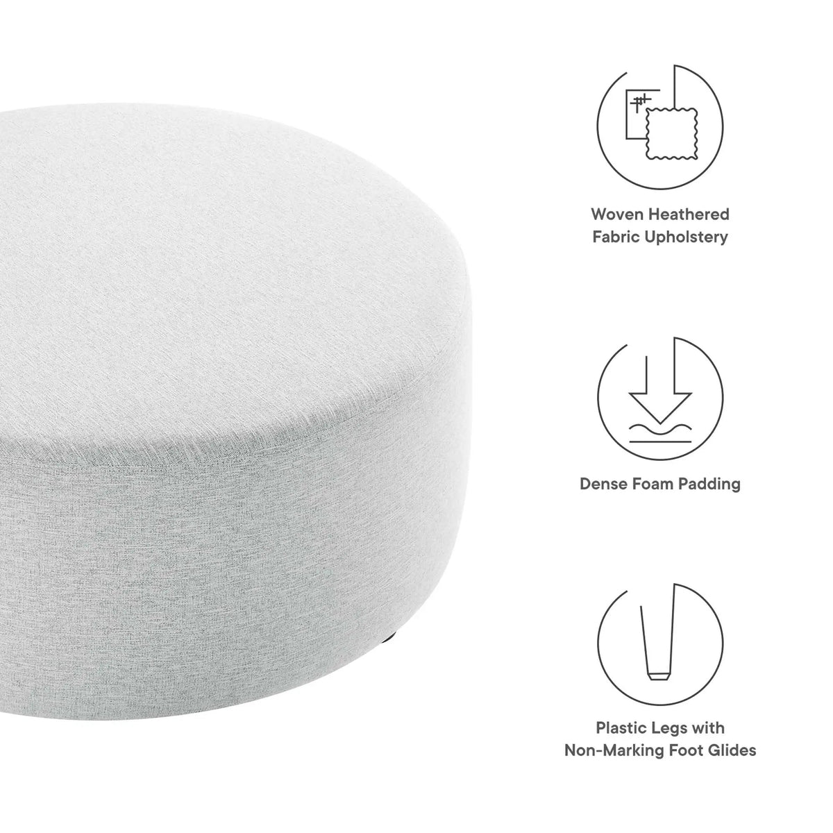 Callum Large 38" Round Woven Heathered Fabric Upholstered Ottoman by HouseOfZazla