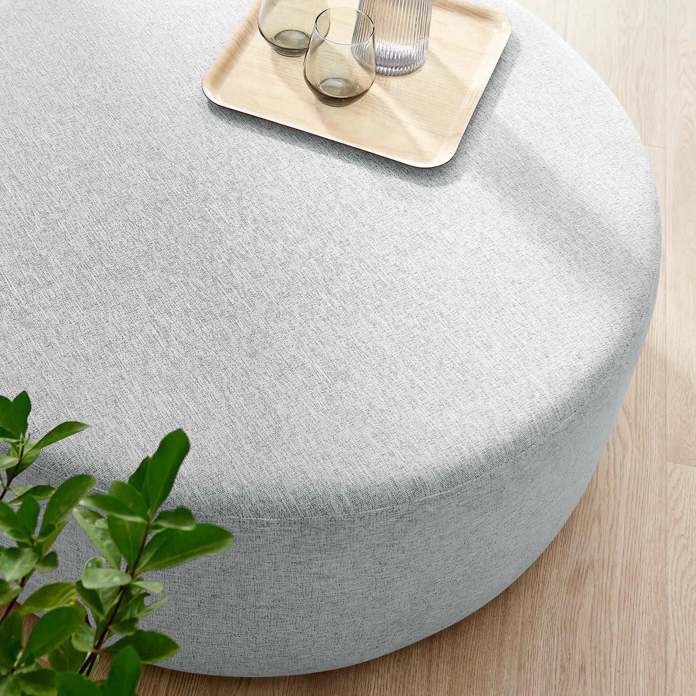 Callum Large 38" Round Woven Heathered Fabric Upholstered Ottoman by HouseOfZazla