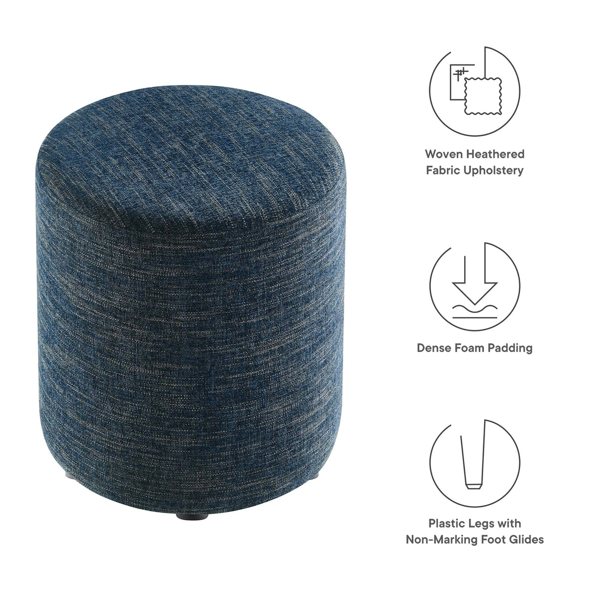 Callum 16" Round Woven Heathered Fabric Upholstered Ottoman by Modway, photo 2 of 24