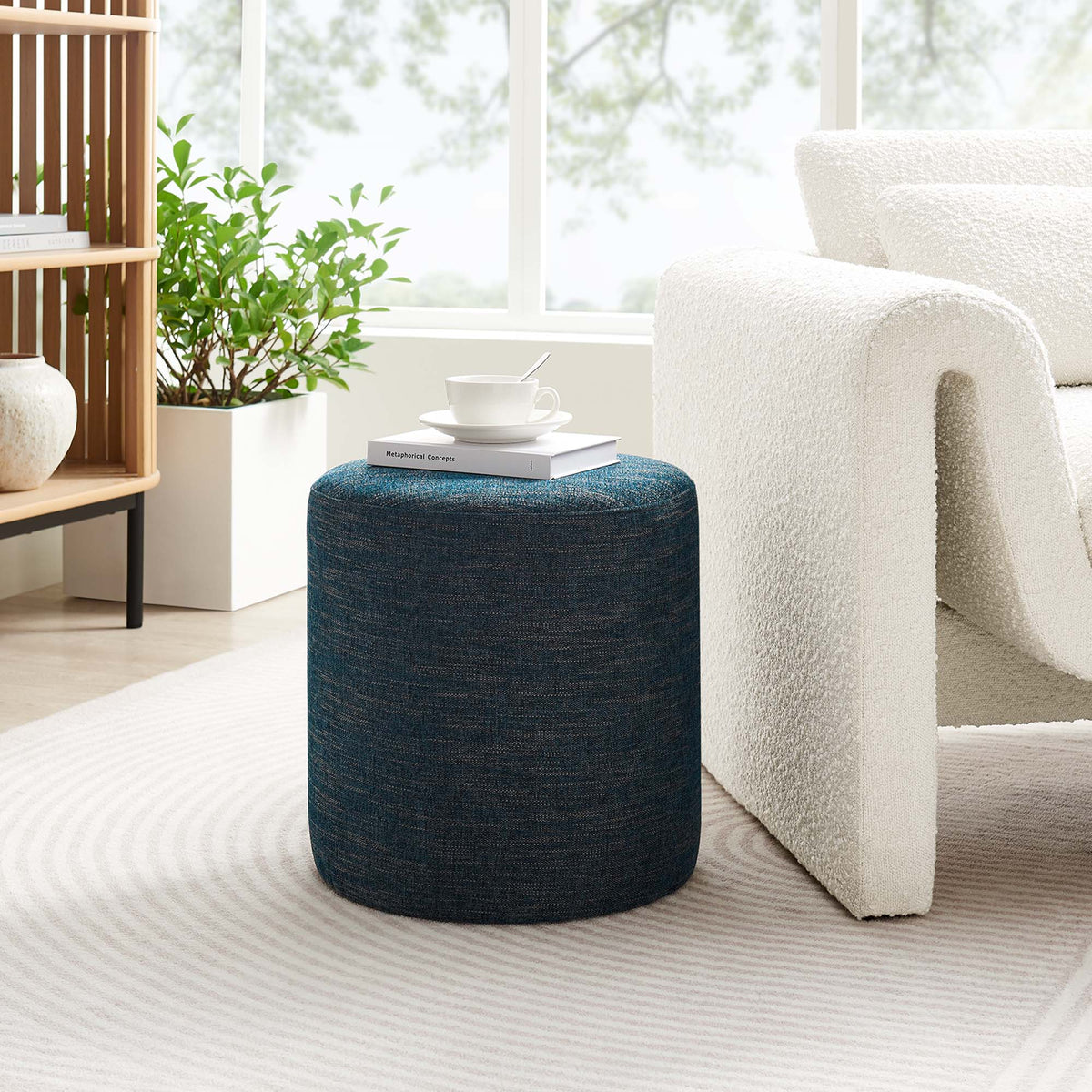 Callum 16" Round Woven Heathered Fabric Upholstered Ottoman by Modway, photo 7 of 24