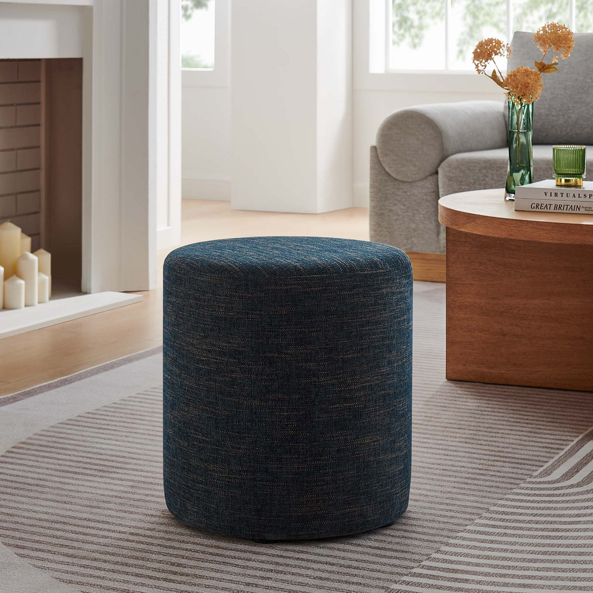 Callum 16" Round Woven Heathered Fabric Upholstered Ottoman by Modway, photo 6 of 24