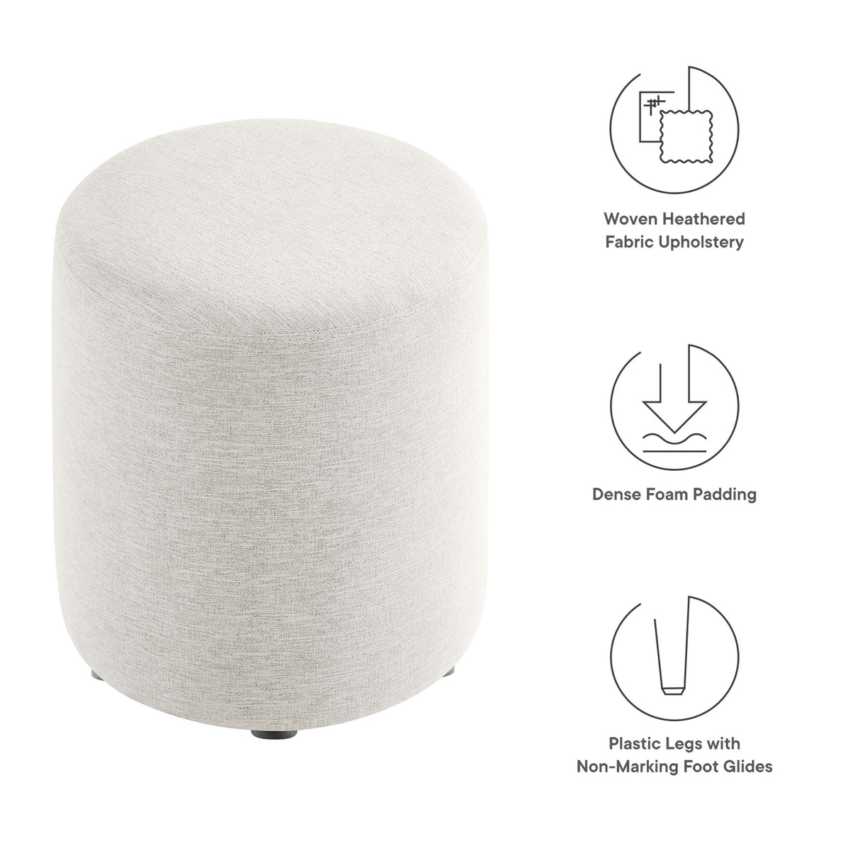 Callum 16" Round Woven Heathered Fabric Upholstered Ottoman by Modway, photo 10 of 24