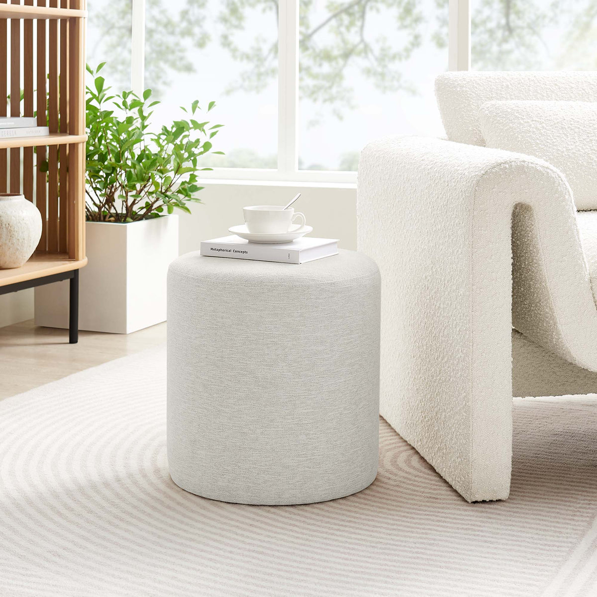 Callum 16" Round Woven Heathered Fabric Upholstered Ottoman by Modway, photo 15 of 24