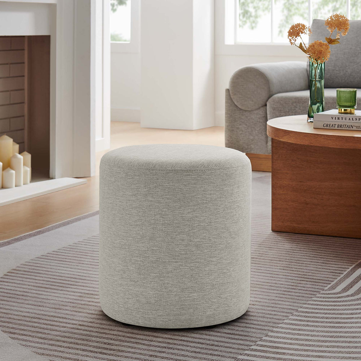Callum 16" Round Woven Heathered Fabric Upholstered Ottoman by Modway, photo 14 of 24