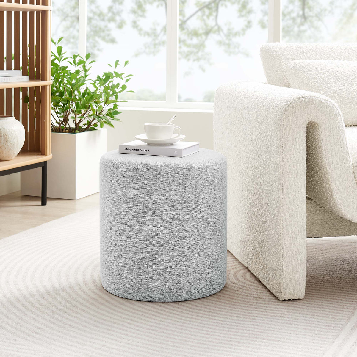 Callum 16" Round Woven Heathered Fabric Upholstered Ottoman by Modway, photo 23 of 24