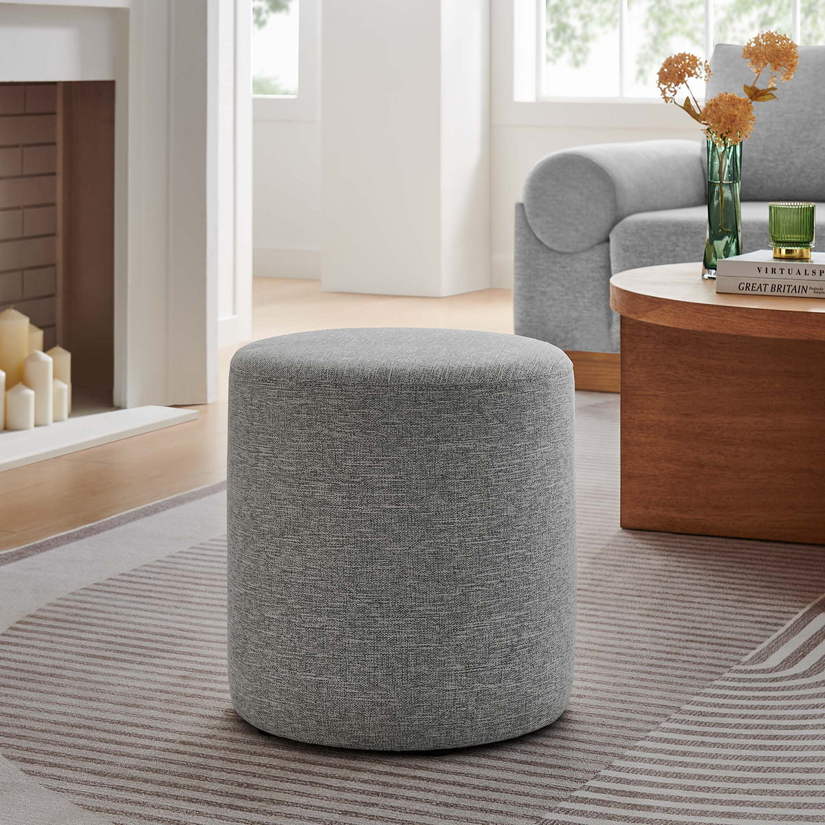 Callum 16" Round Woven Heathered Fabric Upholstered Ottoman by Modway, photo 22 of 24