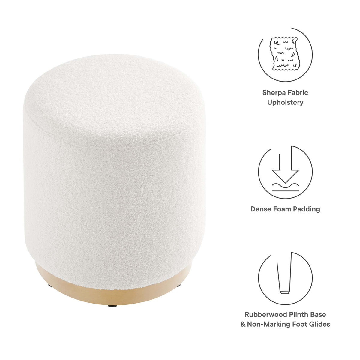 Tilden 16" Round Sherpa Upholstered Ottoman by Modway, photo 2 of 16