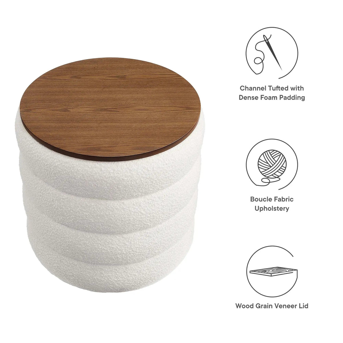 Mezzo Round Boucle Fabric Storage Ottoman by Modway by HouseOfZazla