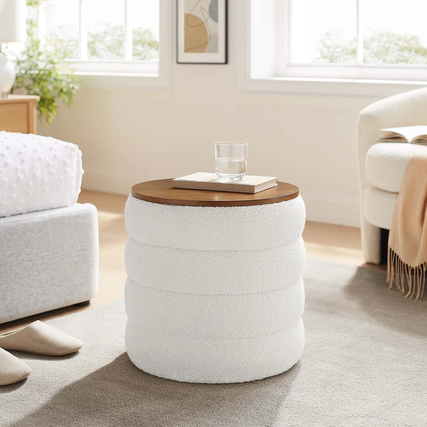Mezzo Round Boucle Fabric Storage Ottoman by Modway by HouseOfZazla