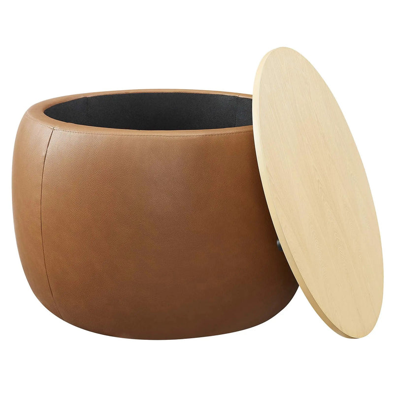 Perla Round Vegan Leather Storage Ottoman by HouseOfZazla