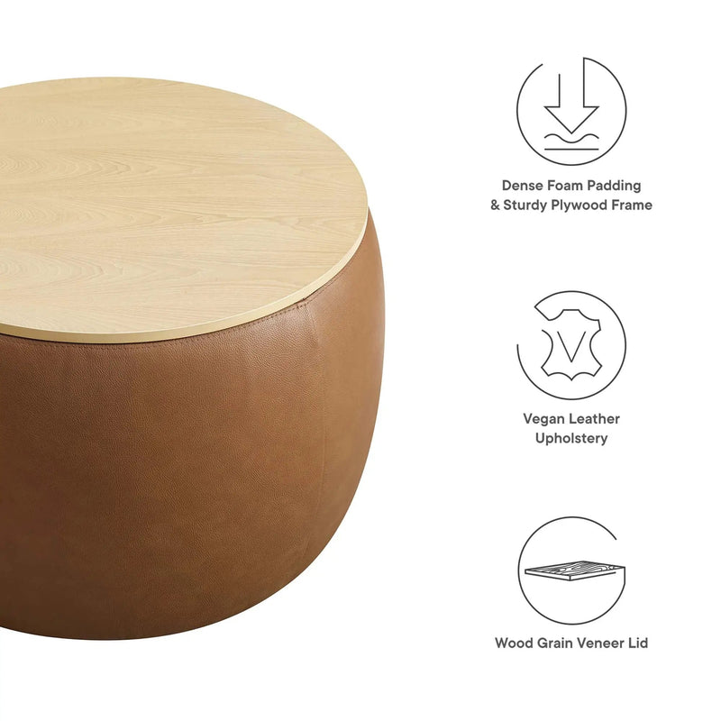 Perla Round Vegan Leather Storage Ottoman by HouseOfZazla