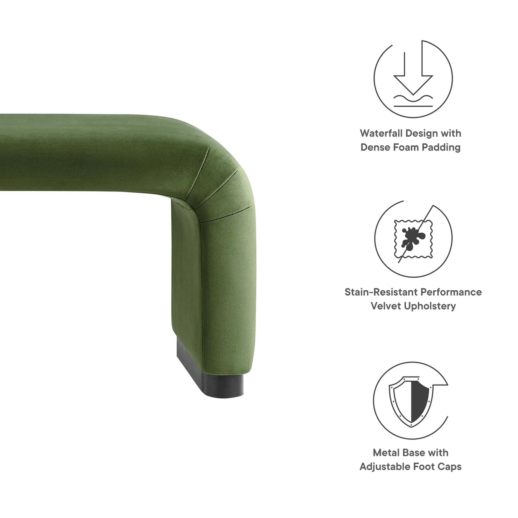 Koda Performance Velvet Waterfall Long Bench by Modway by HouseOfZazla
