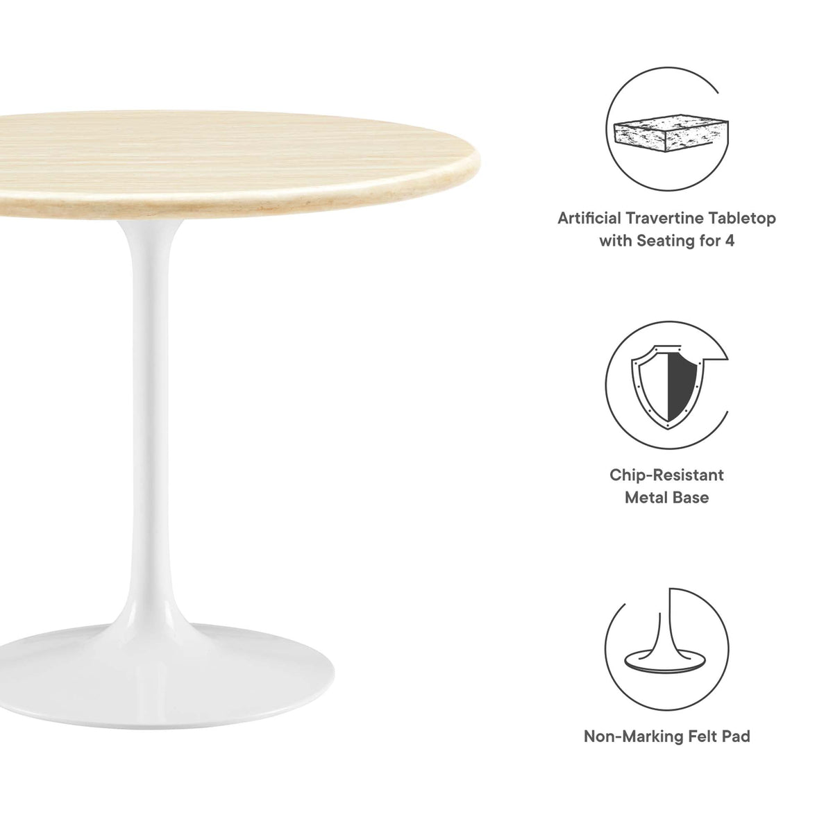 Lippa Round Faux Travertine Dining Table by Modway, photo 2 of 24