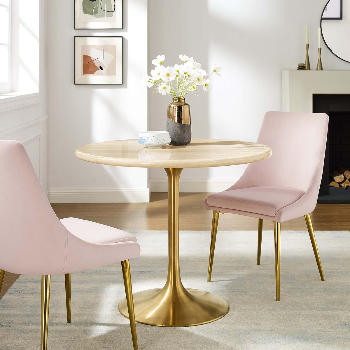 Lippa Round Faux Travertine Dining Table by Modway, photo 24 of 24