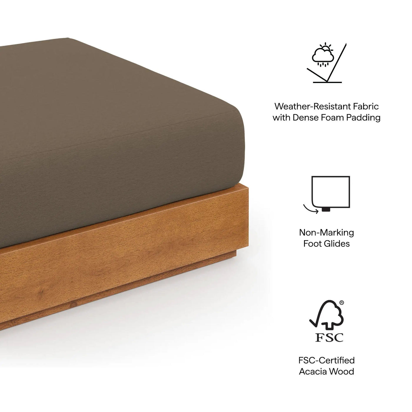 Tahoe Outdoor Patio Acacia Wood Ottoman by Modway by HouseOfZazla