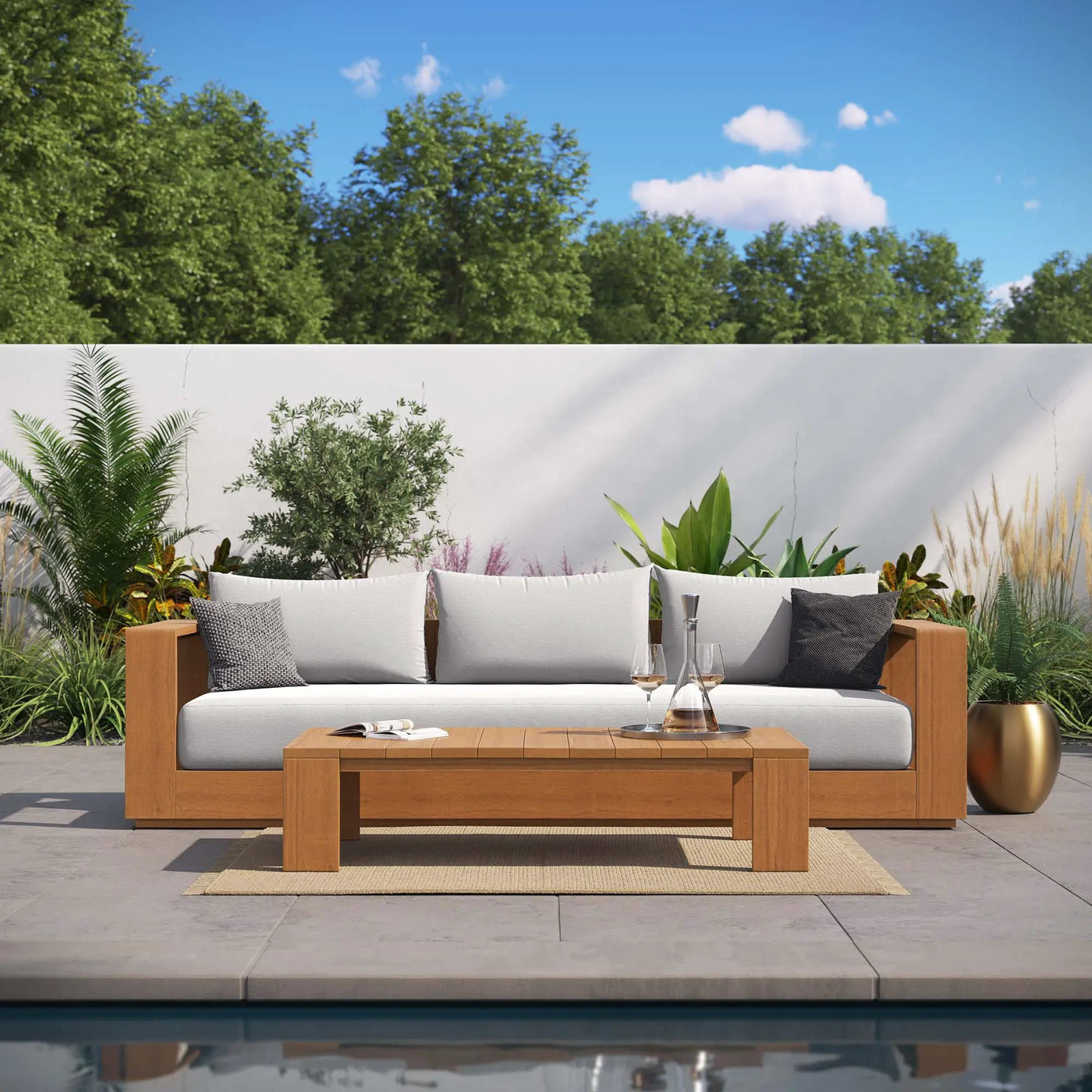Tahoe 2-Piece Outdoor Patio Acacia Wood Sofa and Coffee Table Set by Modway by HouseOfZazla