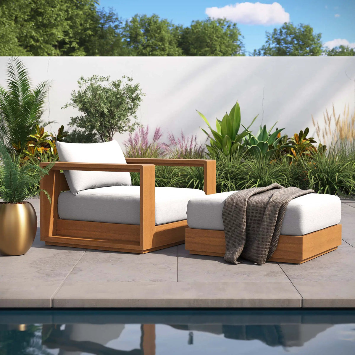 Tahoe 2-Piece Outdoor Patio Acacia Wood Armchair and Ottoman Set by Modway by HouseOfZazla