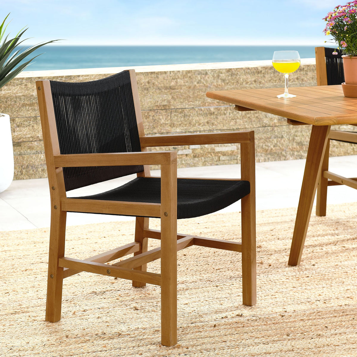 Vienna Outdoor Patio Teak and Rope Dining Armchairs Set of 2 by Modway, photo 9 of 20