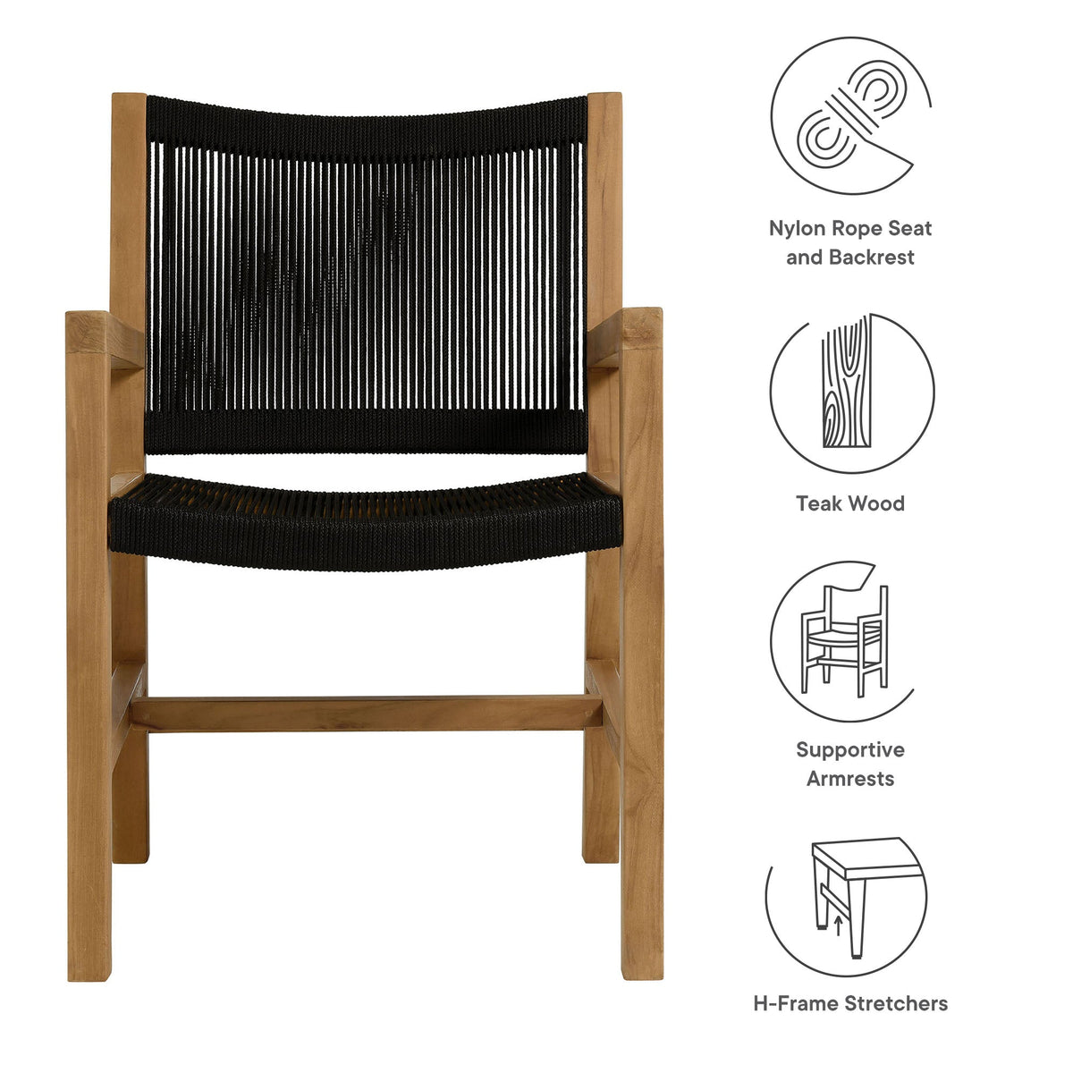 Vienna Outdoor Patio Teak and Rope Dining Armchairs Set of 2 by Modway, photo 2 of 20