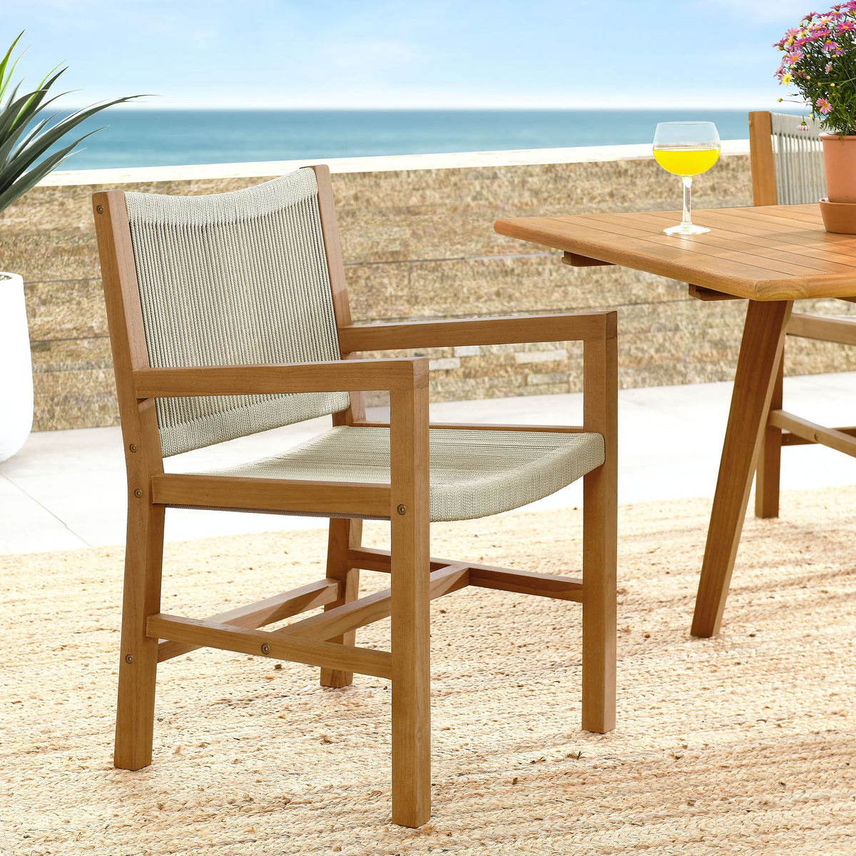 Vienna Outdoor Patio Teak and Rope Dining Armchairs Set of 2 by Modway, photo 19 of 20