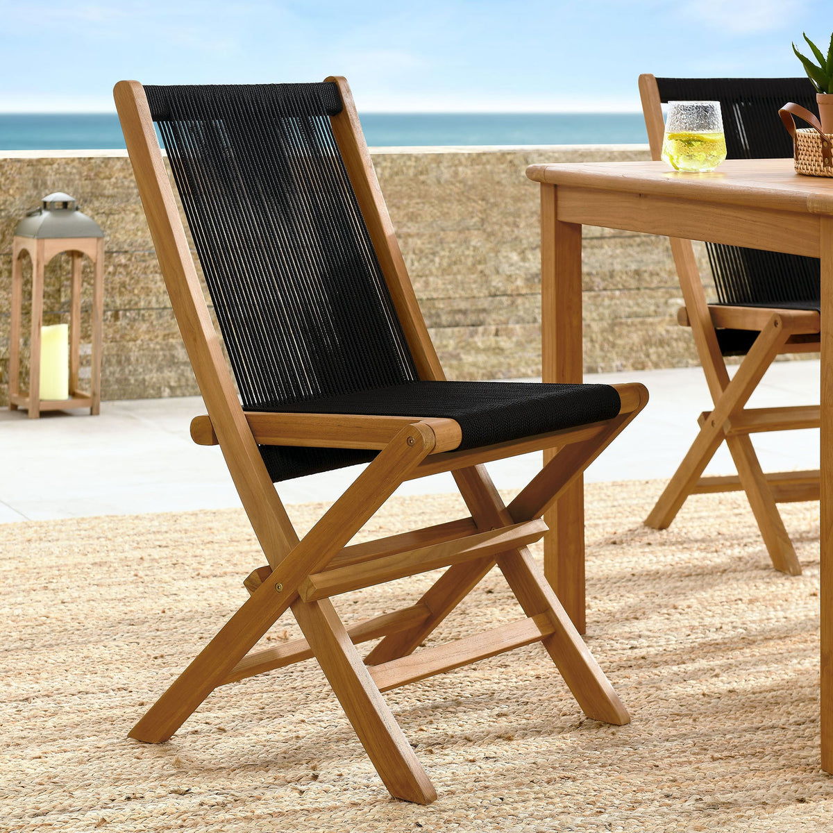 Vienna Outdoor Patio Teak and Rope Folding Chairs Set of 4 by Modway, photo 10 of 22