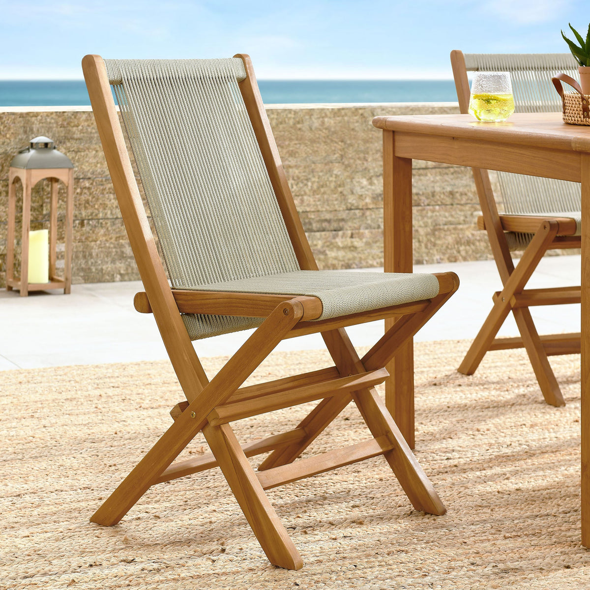 Vienna Outdoor Patio Teak and Rope Folding Chairs Set of 4 by Modway, photo 21 of 22