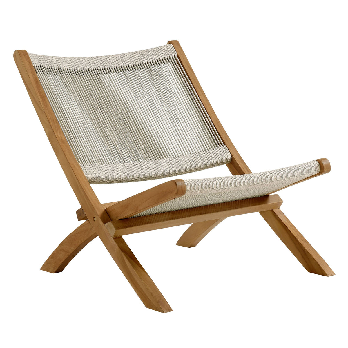 Vienna 2-Piece Outdoor Patio Teak and Rope Folding Accent Lounge Chair and Ottoman Set by Modway, photo 18 of 26