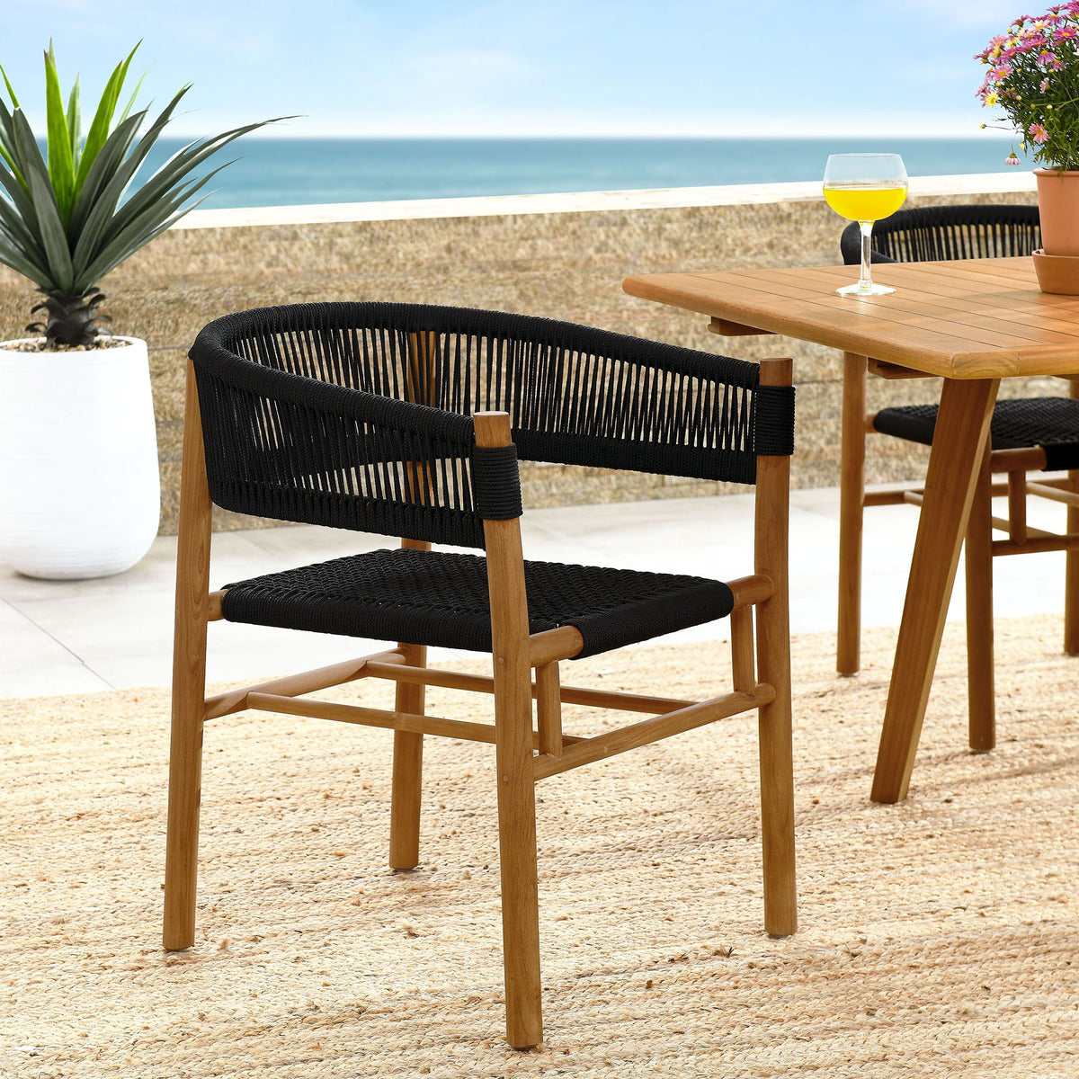 Vienna Outdoor Patio Teak and Rope Curved-Back Dining Armchairs Set of 2 by Modway, photo 10 of 22