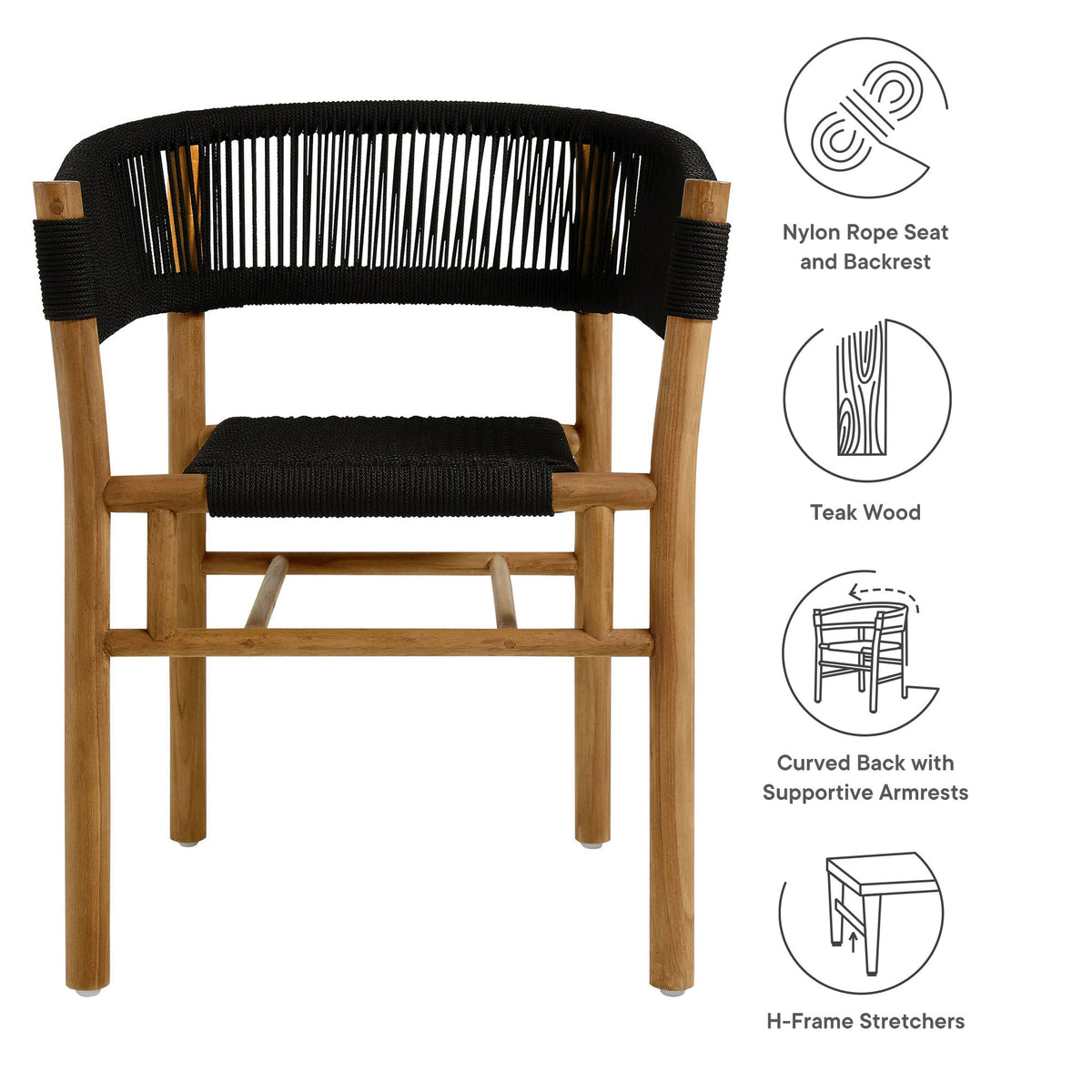 Vienna Outdoor Patio Teak and Rope Curved-Back Dining Armchairs Set of 2 by Modway, photo 2 of 22