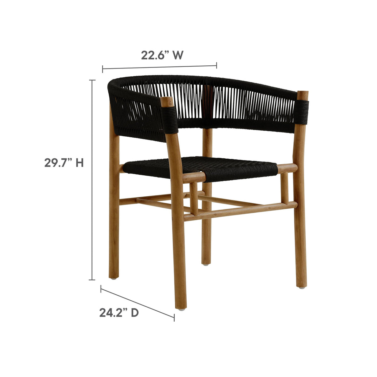 Vienna Outdoor Patio Teak and Rope Curved-Back Dining Armchairs Set of 2 by Modway, photo 3 of 22