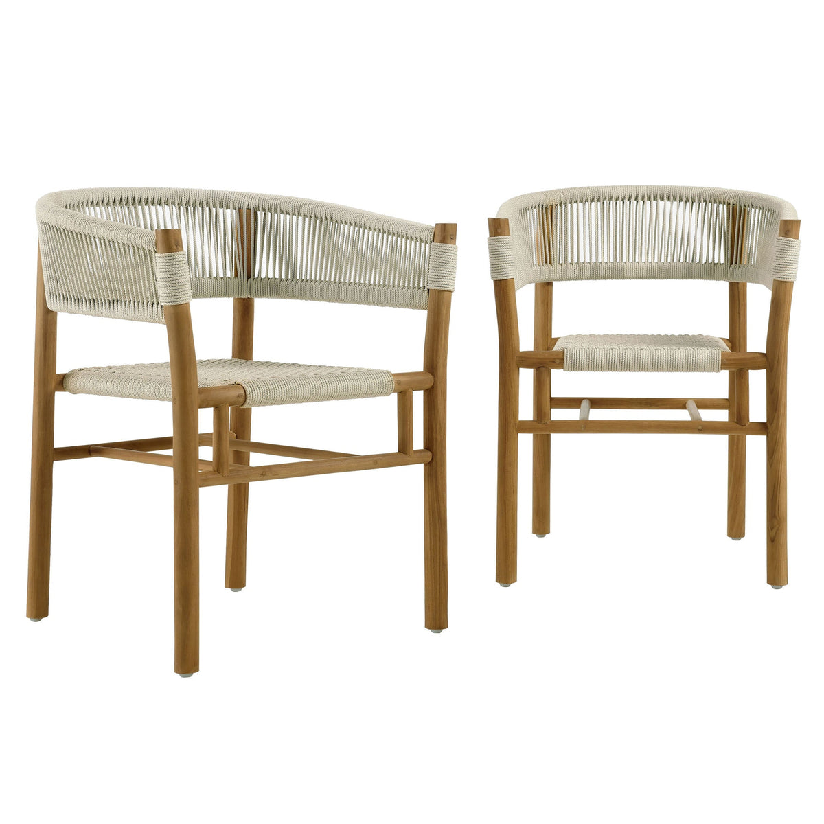 Vienna Outdoor Patio Teak and Rope Curved-Back Dining Armchairs Set of 2 by Modway, photo 12 of 22