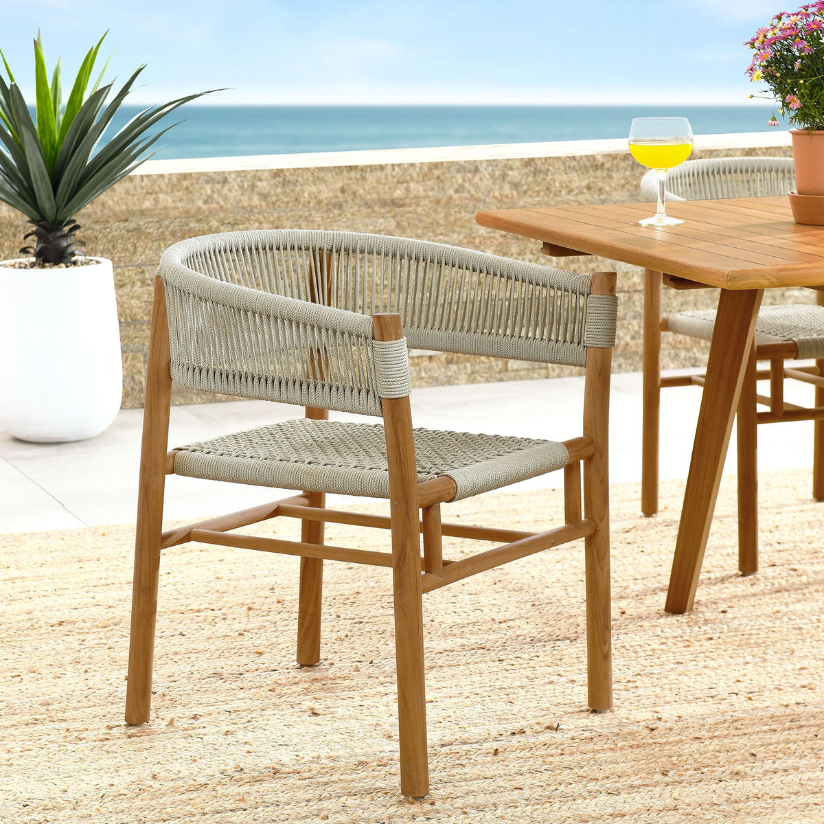 Vienna Outdoor Patio Teak and Rope Curved-Back Dining Armchairs Set of 2 by Modway, photo 21 of 22